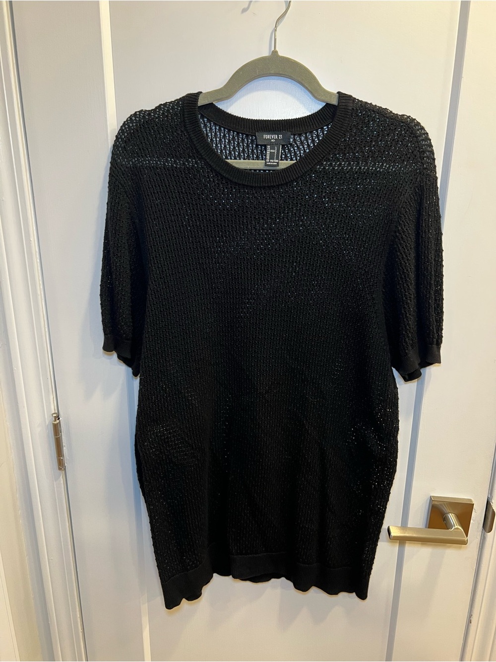 Forever 21 Men’s Black Open-Knit Crewneck Short-Sleeve Sweater